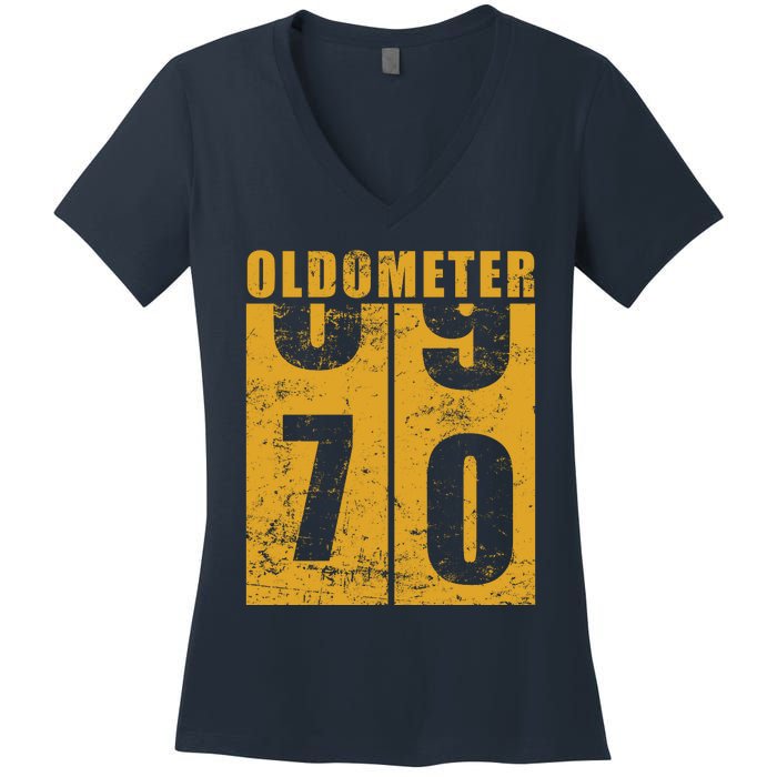 Retro Vintage Oldometer 70 Years Old Women's V-Neck T-Shirt