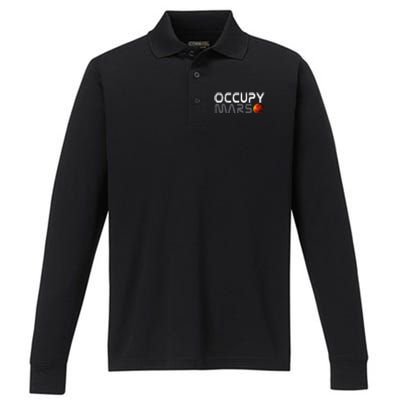 Retro Vintage Occupy Mars Space Explorer Gift Performance Long Sleeve Polo