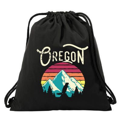 Retro Vintage Oregon Or Mountains Beaver Drawstring Bag