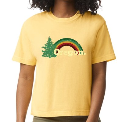 Retro Vintage Oregon Throwback Rainbow Distressed Gift Comfort Colors Boxy T-Shirt