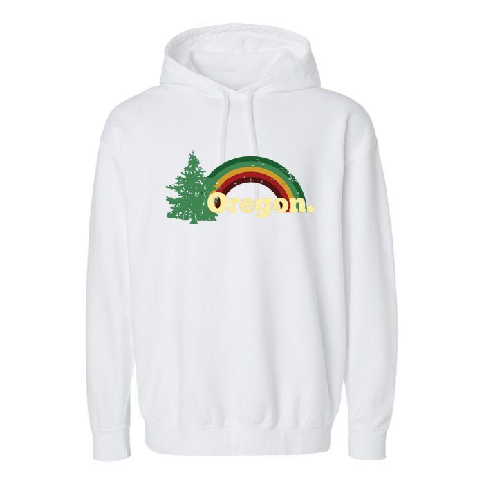 Retro Vintage Oregon Throwback Rainbow Distressed Gift Garment-Dyed Fleece Hoodie