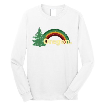 Retro Vintage Oregon Throwback Rainbow Distressed Gift Long Sleeve Shirt