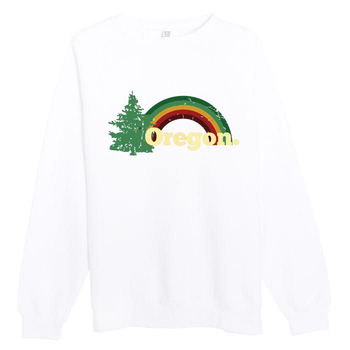 Retro Vintage Oregon Throwback Rainbow Distressed Gift Premium Crewneck Sweatshirt