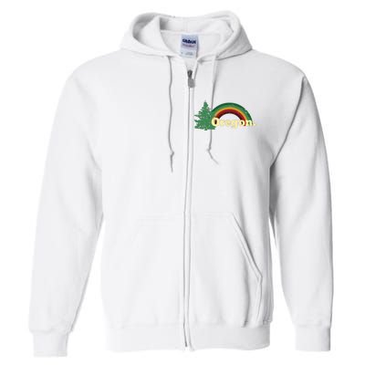 Retro Vintage Oregon Throwback Rainbow Distressed Gift Full Zip Hoodie