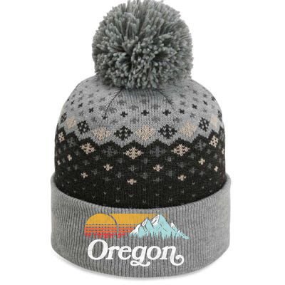 Retro Vibe Oregon Cool Gift Vintage Mountains And Sun Cool Gift The Baniff Cuffed Pom Beanie