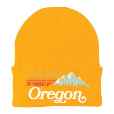 Retro Vibe Oregon Cool Gift Vintage Mountains And Sun Cool Gift Knit Cap Winter Beanie