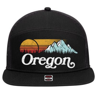 Retro Vibe Oregon Cool Gift Vintage Mountains And Sun Cool Gift 7 Panel Mesh Trucker Snapback Hat