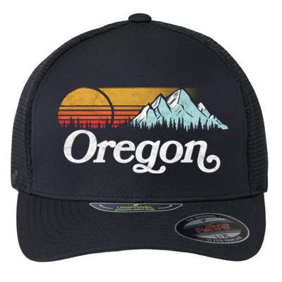 Retro Vibe Oregon Cool Gift Vintage Mountains And Sun Cool Gift Flexfit Unipanel Trucker Cap