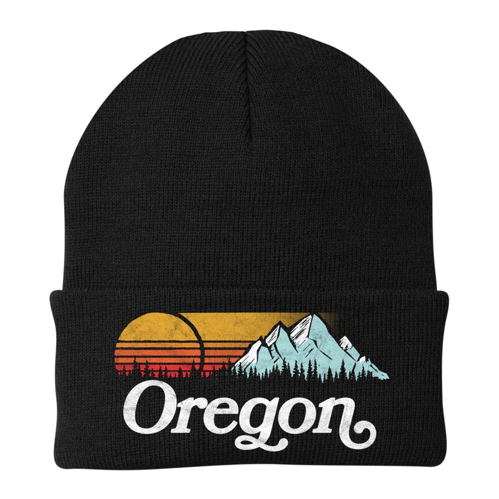Retro Vibe Oregon Cool Gift Vintage Mountains And Sun Cool Gift Beanie