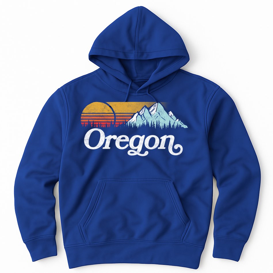 Retro Vibe Oregon Cool Gift Vintage Mountains And Sun Cool Gift Hoodie