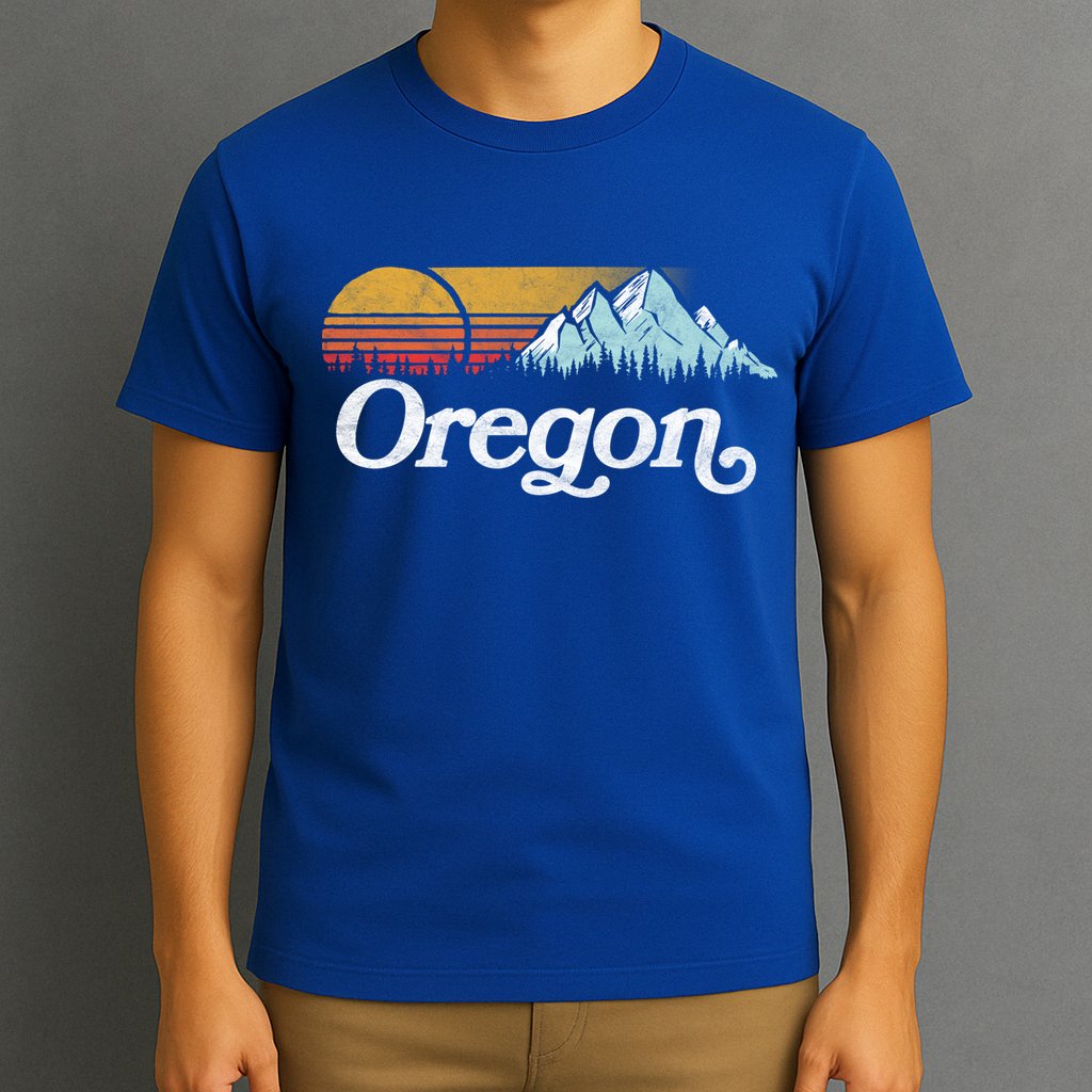 Retro Vibe Oregon Cool Gift Vintage Mountains And Sun Cool Gift T-Shirt