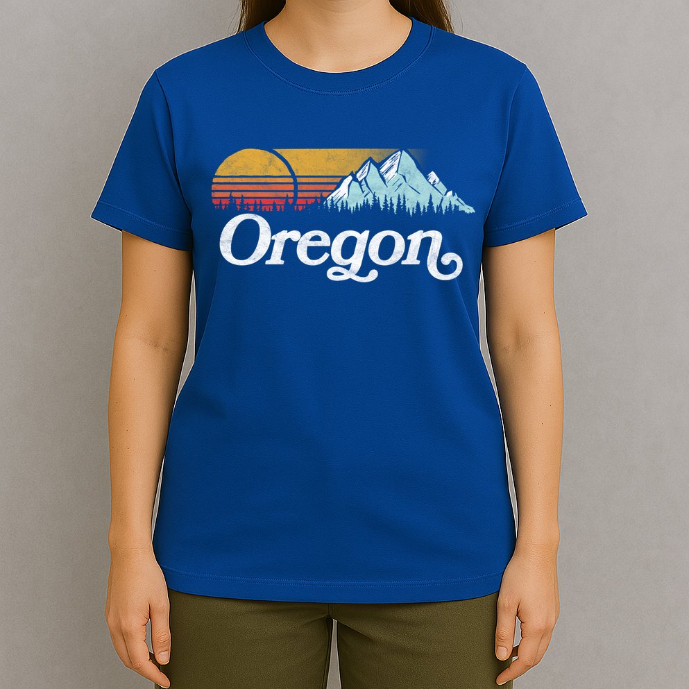 Retro Vibe Oregon Cool Gift Vintage Mountains And Sun Cool Gift T-Shirt