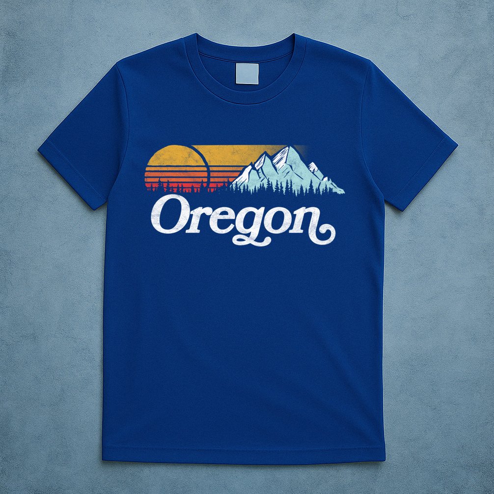 Retro Vibe Oregon Cool Gift Vintage Mountains And Sun Cool Gift T-Shirt