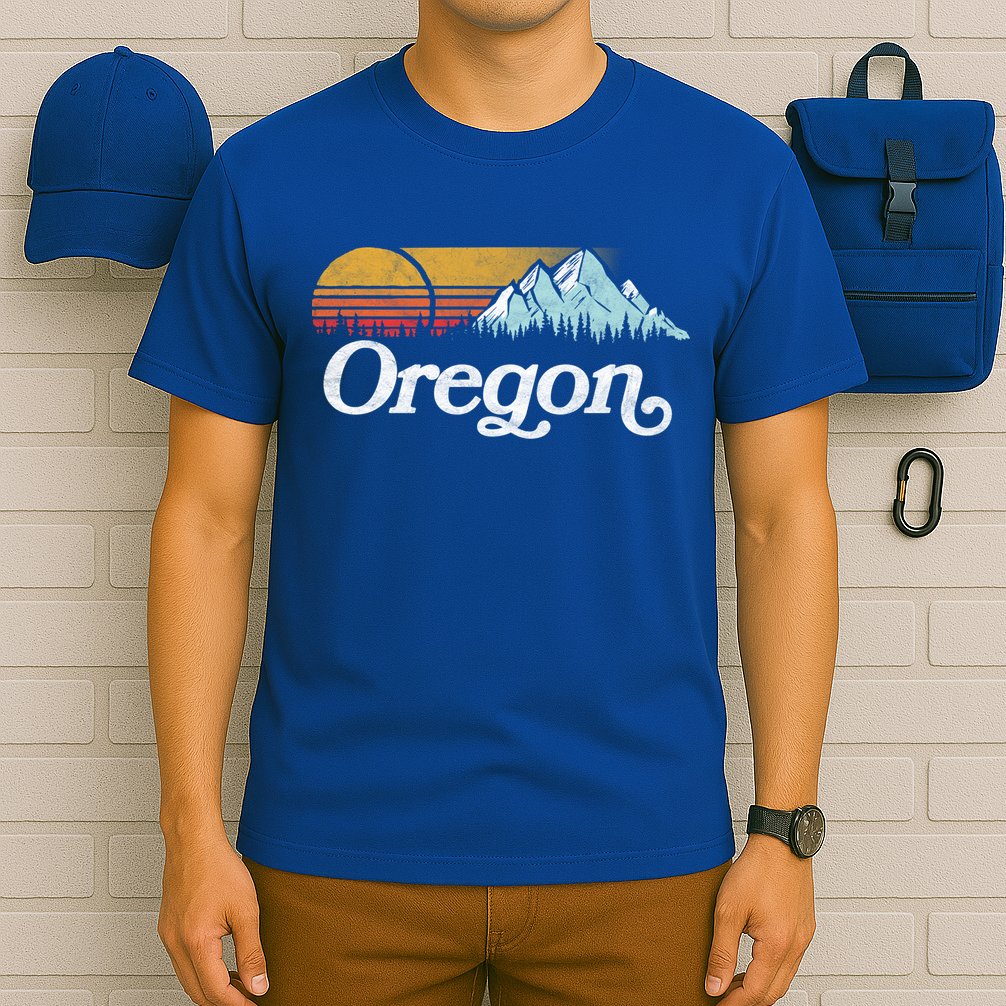 Retro Vibe Oregon Cool Gift Vintage Mountains And Sun Cool Gift T-Shirt