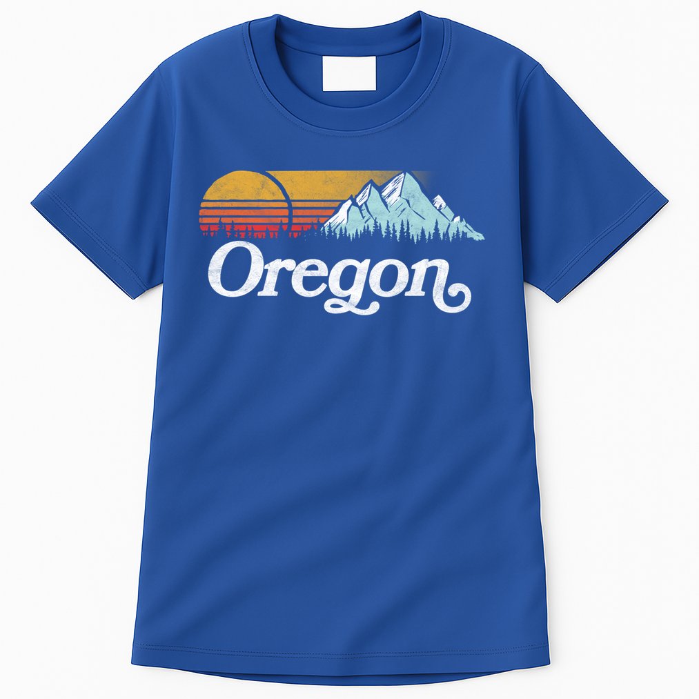 Retro Vibe Oregon Cool Gift Vintage Mountains And Sun Cool Gift Tall T-Shirt