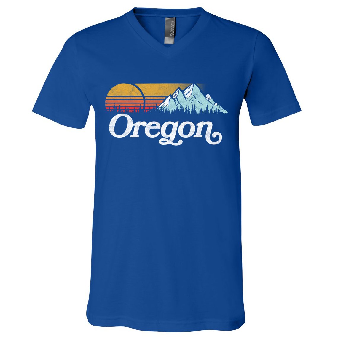 Retro Vibe Oregon Cool Gift Vintage Mountains And Sun Cool Gift V-Neck T-Shirt