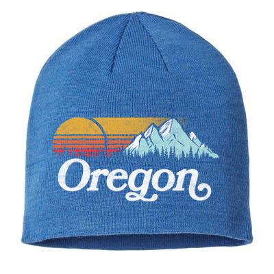 Retro Vibe Oregon Cool Gift Vintage Mountains And Sun Cool Gift Sustainable Beanie