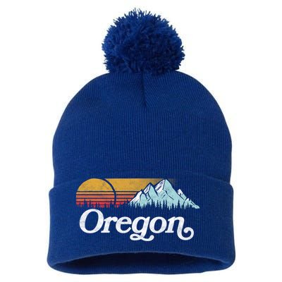 Retro Vibe Oregon Cool Gift Vintage Mountains And Sun Cool Gift Pom Pom 12in Knit Beanie