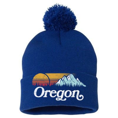 Retro Vibe Oregon Cool Gift Vintage Mountains And Sun Cool Gift Pom Pom 12in Knit Beanie