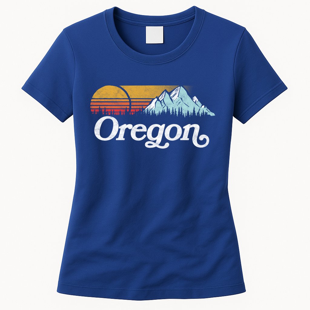 Retro Vibe Oregon Cool Gift Vintage Mountains And Sun Cool Gift Womens T-Shirt