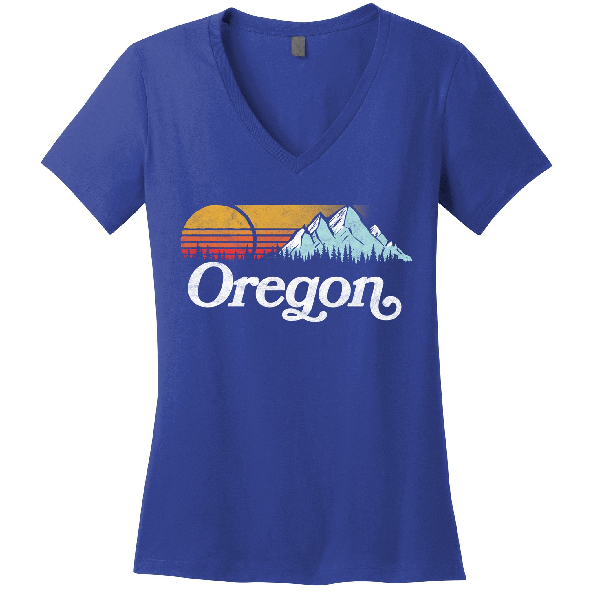 Retro Vibe Oregon Cool Gift Vintage Mountains And Sun Cool Gift Women's V-Neck T-Shirt