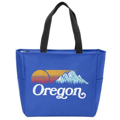 Retro Vibe Oregon Cool Gift Vintage Mountains And Sun Cool Gift Zip Tote Bag