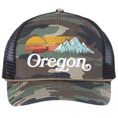 Retro Vibe Oregon Cool Gift Vintage Mountains And Sun Cool Gift Retro Rope Trucker Hat Cap