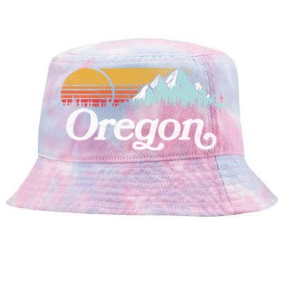 Retro Vibe Oregon Cool Gift Vintage Mountains And Sun Cool Gift Tie-Dyed Bucket Hat