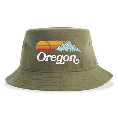 Retro Vibe Oregon Cool Gift Vintage Mountains And Sun Cool Gift Sustainable Bucket Hat