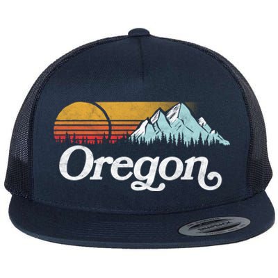 Retro Vibe Oregon Cool Gift Vintage Mountains And Sun Cool Gift Flat Bill Trucker Hat