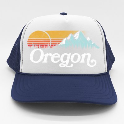 Retro Vibe Oregon Cool Gift Vintage Mountains And Sun Cool Gift Trucker Hat