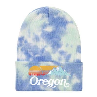 Retro Vibe Oregon Cool Gift Vintage Mountains And Sun Cool Gift Tie Dye 12in Knit Beanie