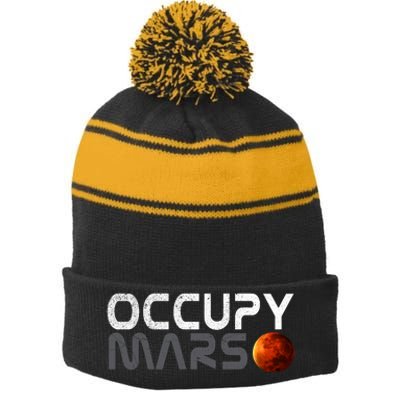 Retro Vintage Occupy Mars Space Explorer Stripe Pom Pom Beanie