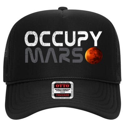 Retro Vintage Occupy Mars Space Explorer High Crown Mesh Back Trucker Hat