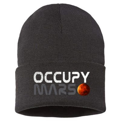 Retro Vintage Occupy Mars Space Explorer Sustainable Knit Beanie