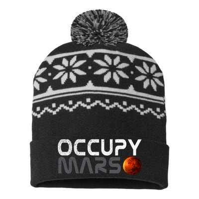 Retro Vintage Occupy Mars Space Explorer USA-Made Snowflake Beanie