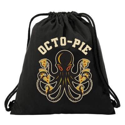 Retro Vintage Octo Pie Octopus Pizza Slices Drawstring Bag