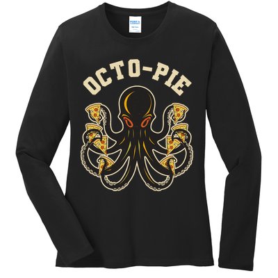 Retro Vintage Octo Pie Octopus Pizza Slices Ladies Long Sleeve Shirt
