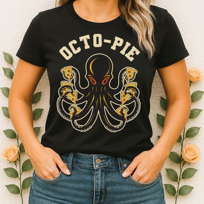 Retro Vintage Octo Pie Octopus Pizza Slices Womens T-Shirt
