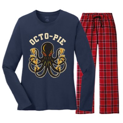 Retro Vintage Octo Pie Octopus Pizza Slices Women's Long Sleeve Flannel Pajama Set 