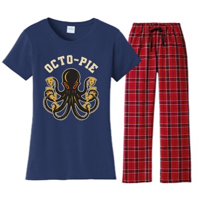 Retro Vintage Octo Pie Octopus Pizza Slices Women's Flannel Pajama Set