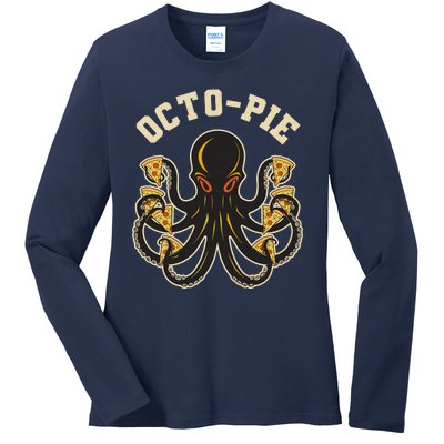 Retro Vintage Octo Pie Octopus Pizza Slices Ladies Long Sleeve Shirt