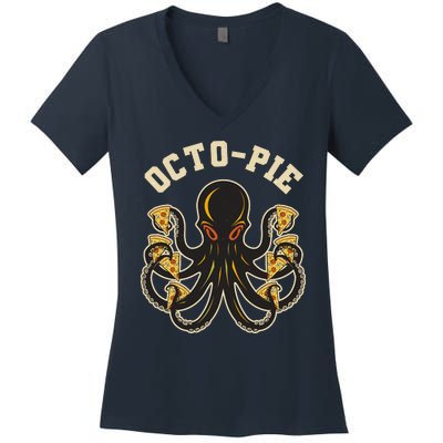 Retro Vintage Octo Pie Octopus Pizza Slices Women's V-Neck T-Shirt