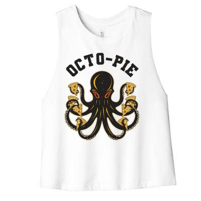 Retro Vintage Octo Pie Octopus Pizza Slices Women's Racerback Cropped Tank