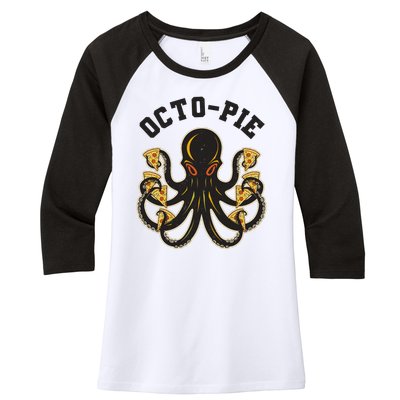 Retro Vintage Octo Pie Octopus Pizza Slices Women's Tri-Blend 3/4-Sleeve Raglan Shirt