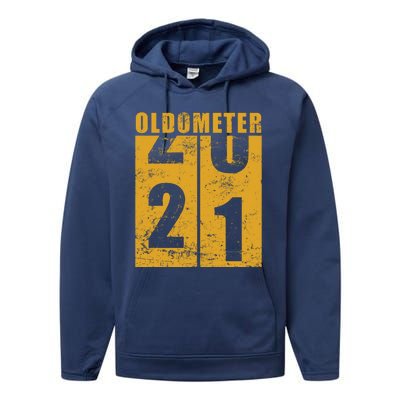 Retro Vintage Oldometer 21 Years Old Performance Fleece Hoodie