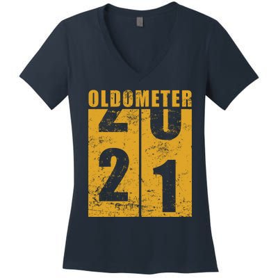 Retro Vintage Oldometer 21 Years Old Women's V-Neck T-Shirt