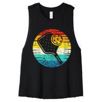 Retro Vintage Pickleball Silhouette Pickleball Women's Racerback Cropped Tank