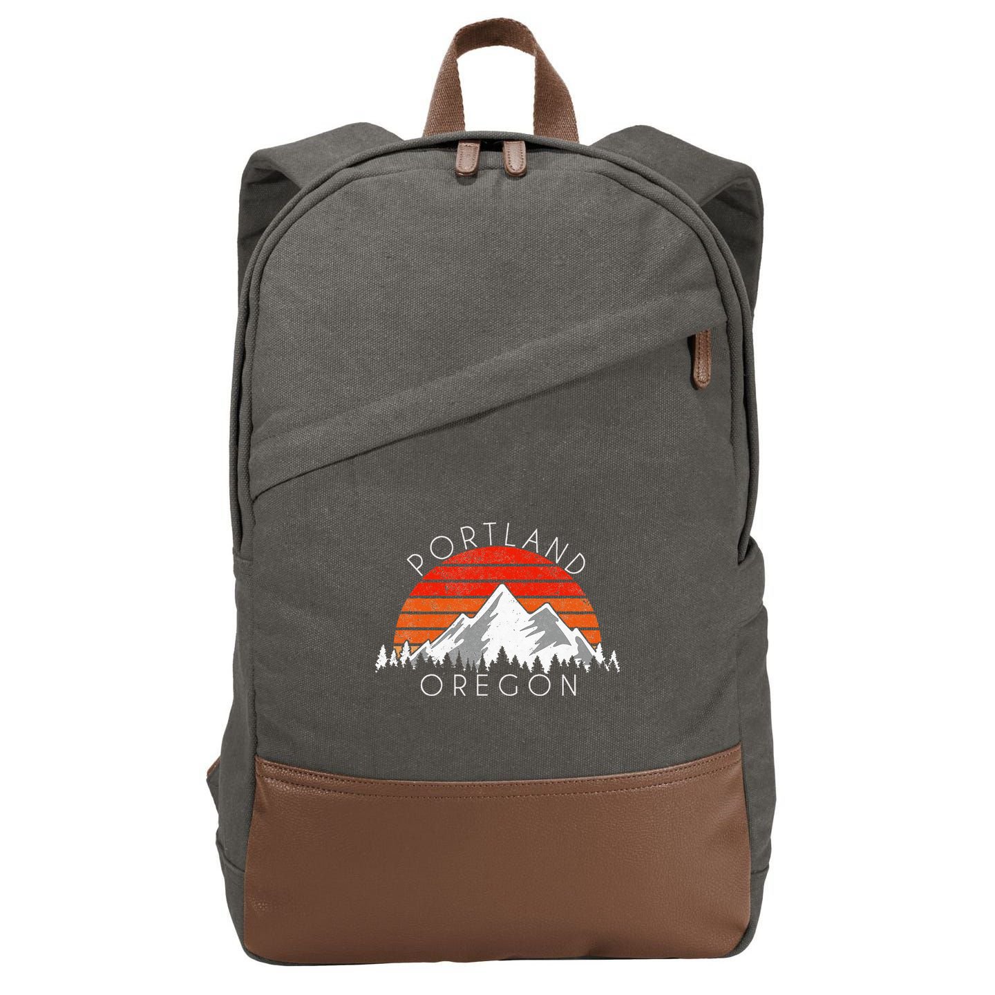 Retro Vintage Portland Oregon Distressed Cotton Canvas Backpack
