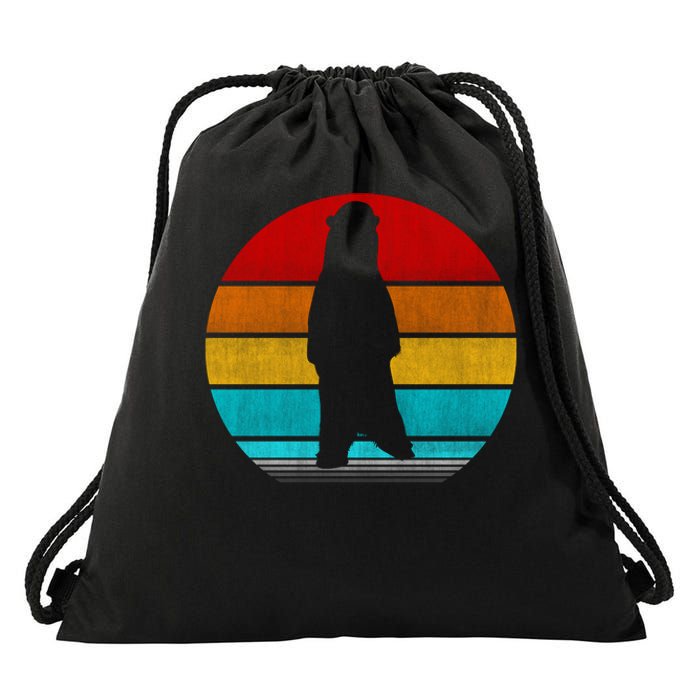 Retro Vintage Polar Bear Drawstring Bag